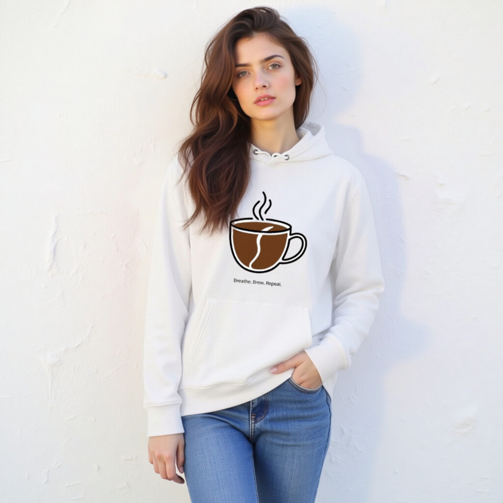 Unisex Eco Hoodie | Breathe. Brew. Repeat. Coffee Lover Sweatshirt - Image 6