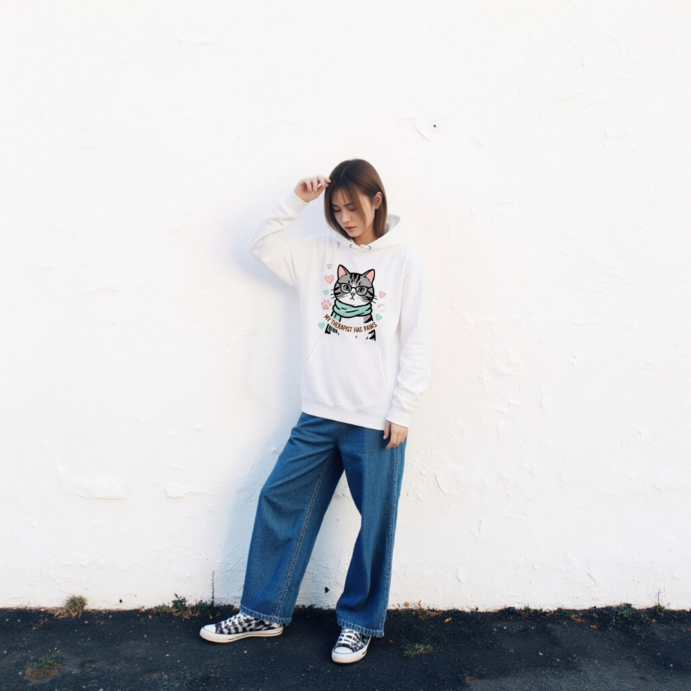 Unisex Eco Hoodie - My Therapist Has Paws Cat Graphic Sweatshirt - Image 2