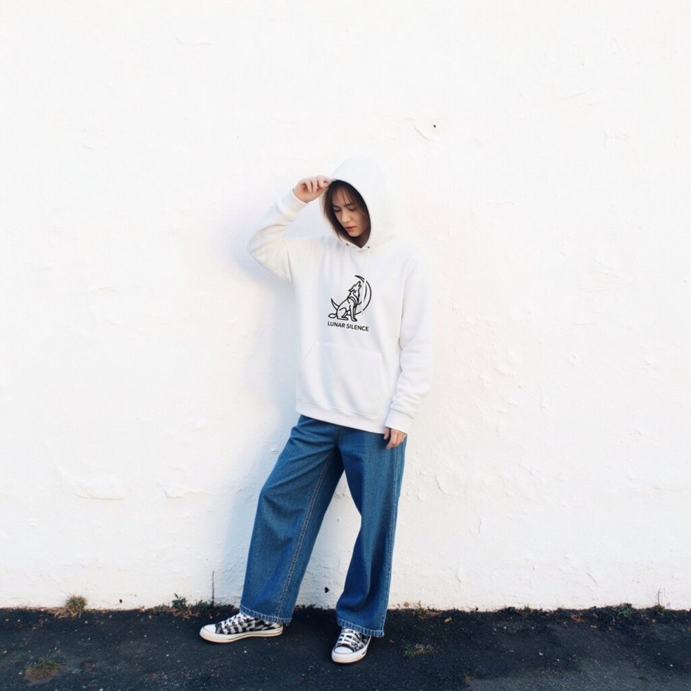 Unisex Essential Eco Hoodie | Lunar Silence Wolf Moon Design - Image 2