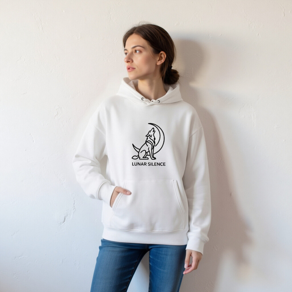 Unisex Essential Eco Hoodie | Lunar Silence Wolf Moon Design - Image 4
