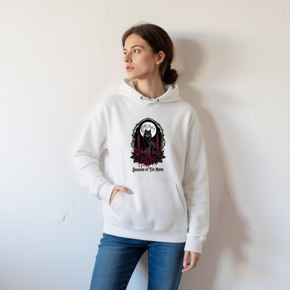 Shadow of the Moon Unisex Eco Hoodie | Black Wolf Gothic Design - Image 4