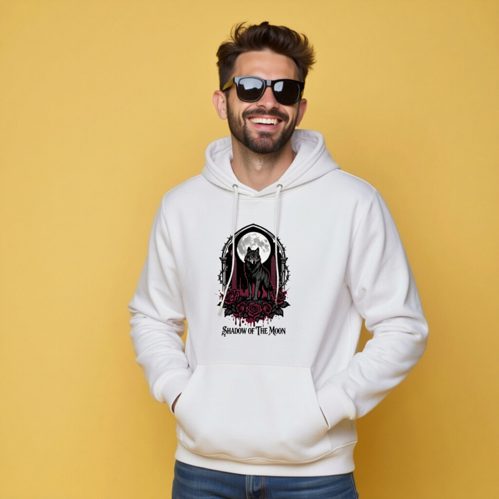 Shadow of the Moon Unisex Eco Hoodie | Black Wolf Gothic Design - Image 5