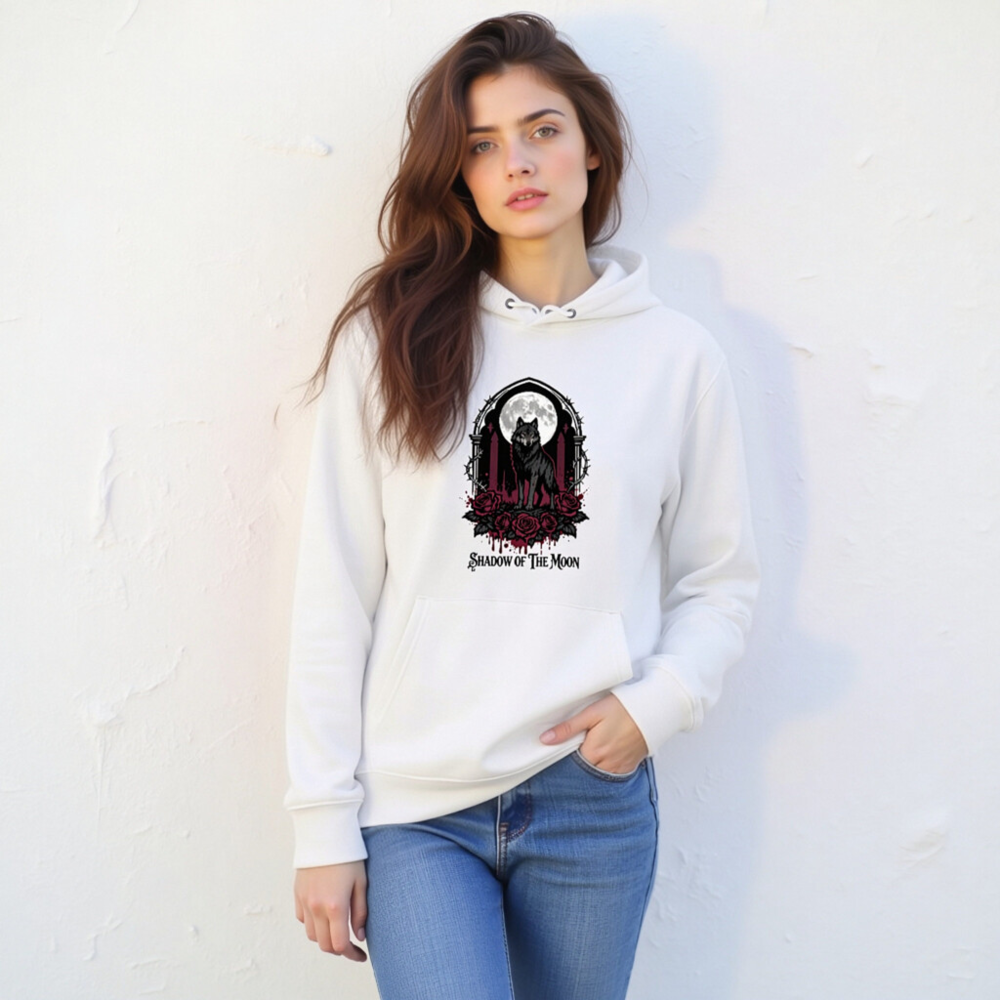 Shadow of the Moon Unisex Eco Hoodie | Black Wolf Gothic Design - Image 6