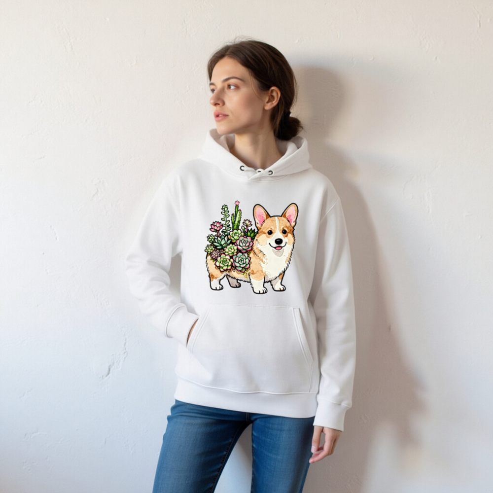 Corgi Succulent Hoodie - Unisex Eco Essential Sweatshirt - Image 4