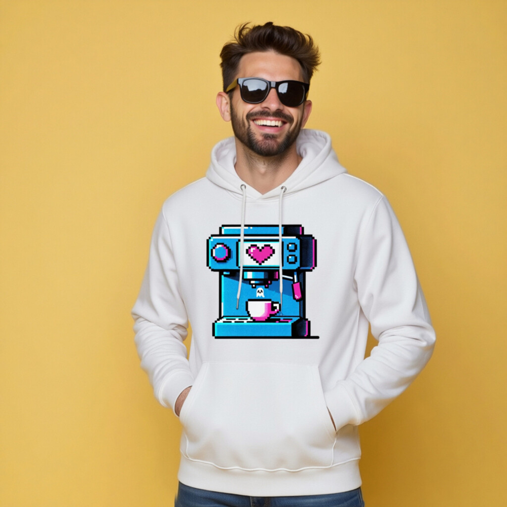 Pixel Heart Coffee Machine Hoodie - Unisex Eco Sweatshirt - Image 5