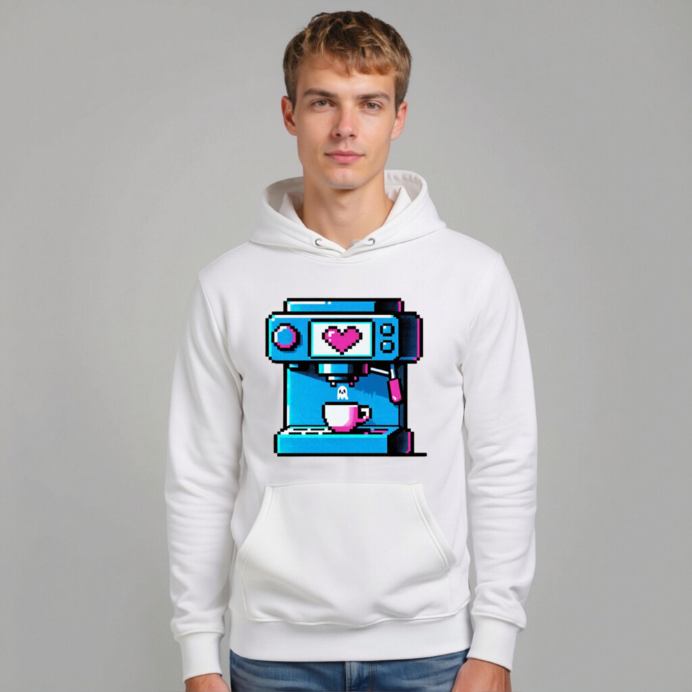 Pixel Heart Coffee Machine Hoodie - Unisex Eco Sweatshirt - Image 7