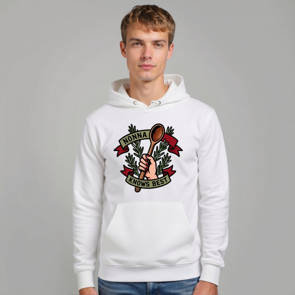 Nonna Knows Best Unisex Eco Hoodie - Wooden Spoon & Rosemary Design - Image 7