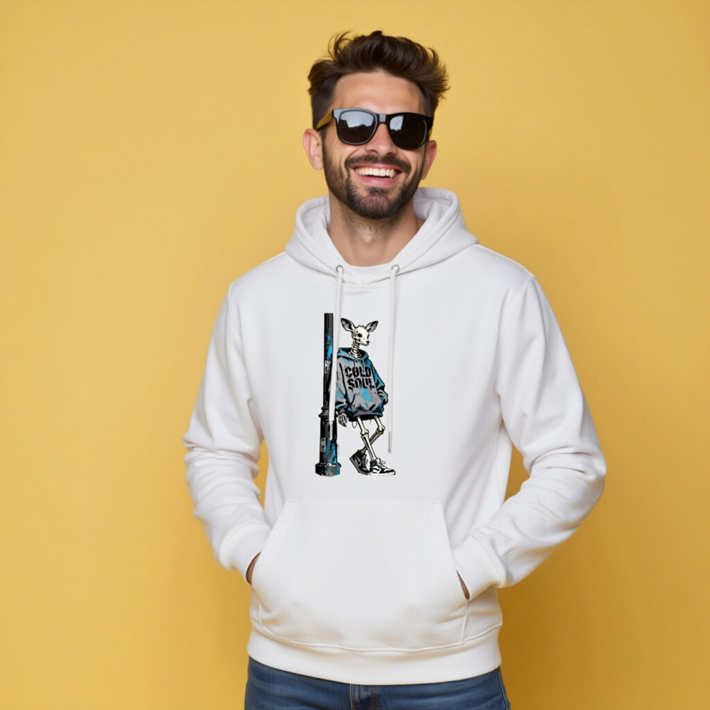 Unisex Eco Hoodie | Deer Skeleton Graphic, 'COLD SOUL' Blue Sweatshirt - Image 5