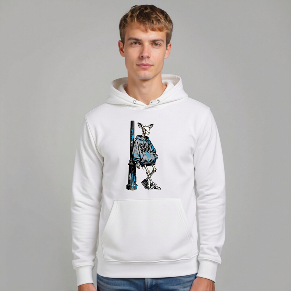 Unisex Eco Hoodie | Deer Skeleton Graphic, 'COLD SOUL' Blue Sweatshirt - Image 7