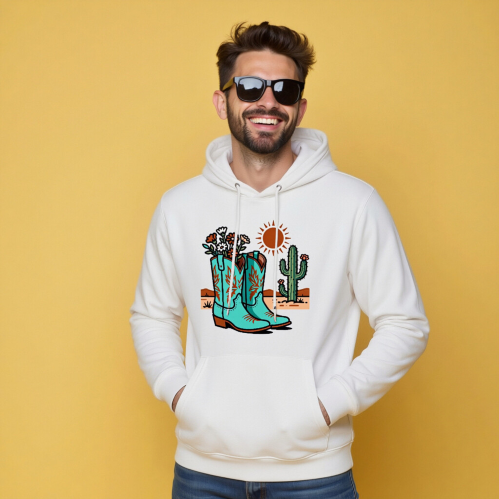 Unisex Eco Hoodie with Desert Boots & Cactus Design - Sustainable Cotton Blend - Image 5
