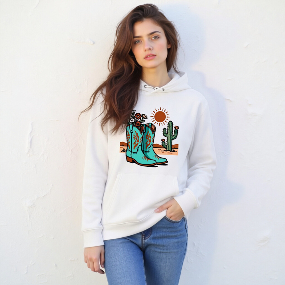 Unisex Eco Hoodie with Desert Boots & Cactus Design - Sustainable Cotton Blend - Image 6