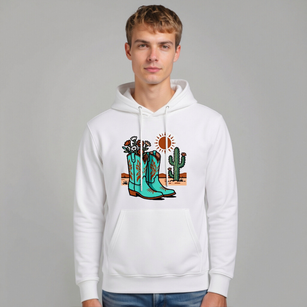 Unisex Eco Hoodie with Desert Boots & Cactus Design - Sustainable Cotton Blend - Image 7