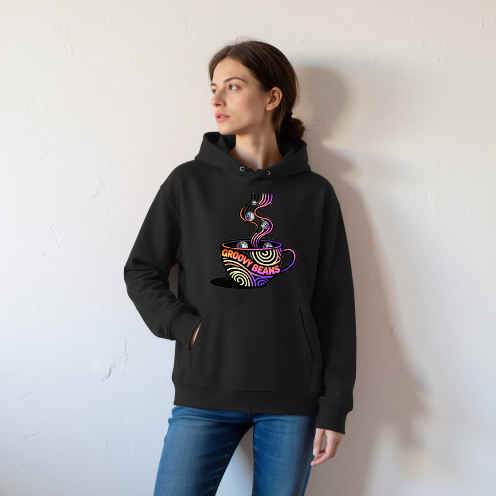 Unisex Eco Hoodie - Groovy Beans Coffee Design, Essential Sustainable Sweatshirt - Image 3