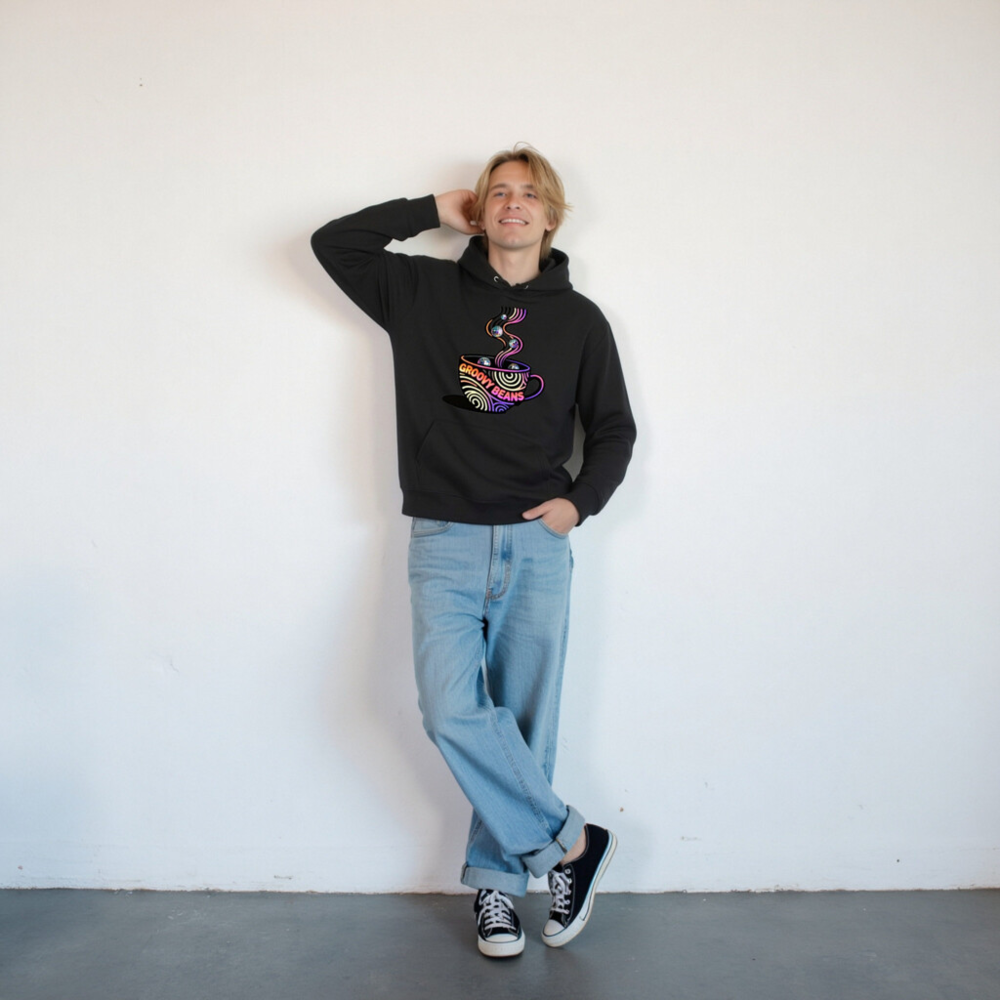 Unisex Eco Hoodie - Groovy Beans Coffee Design, Essential Sustainable Sweatshirt - Image 5