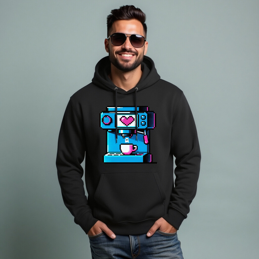 Pixel Heart Coffee Machine Hoodie - Unisex Eco Sweatshirt - Image 4