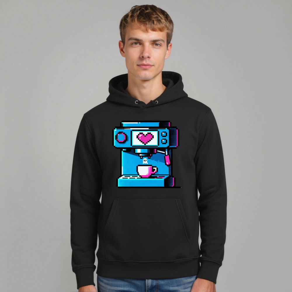 Pixel Heart Coffee Machine Hoodie - Unisex Eco Sweatshirt - Image 7
