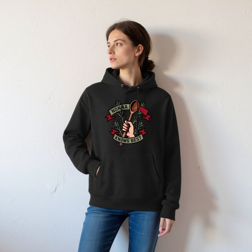 Nonna Knows Best Unisex Eco Hoodie - Wooden Spoon & Rosemary Design - Image 3
