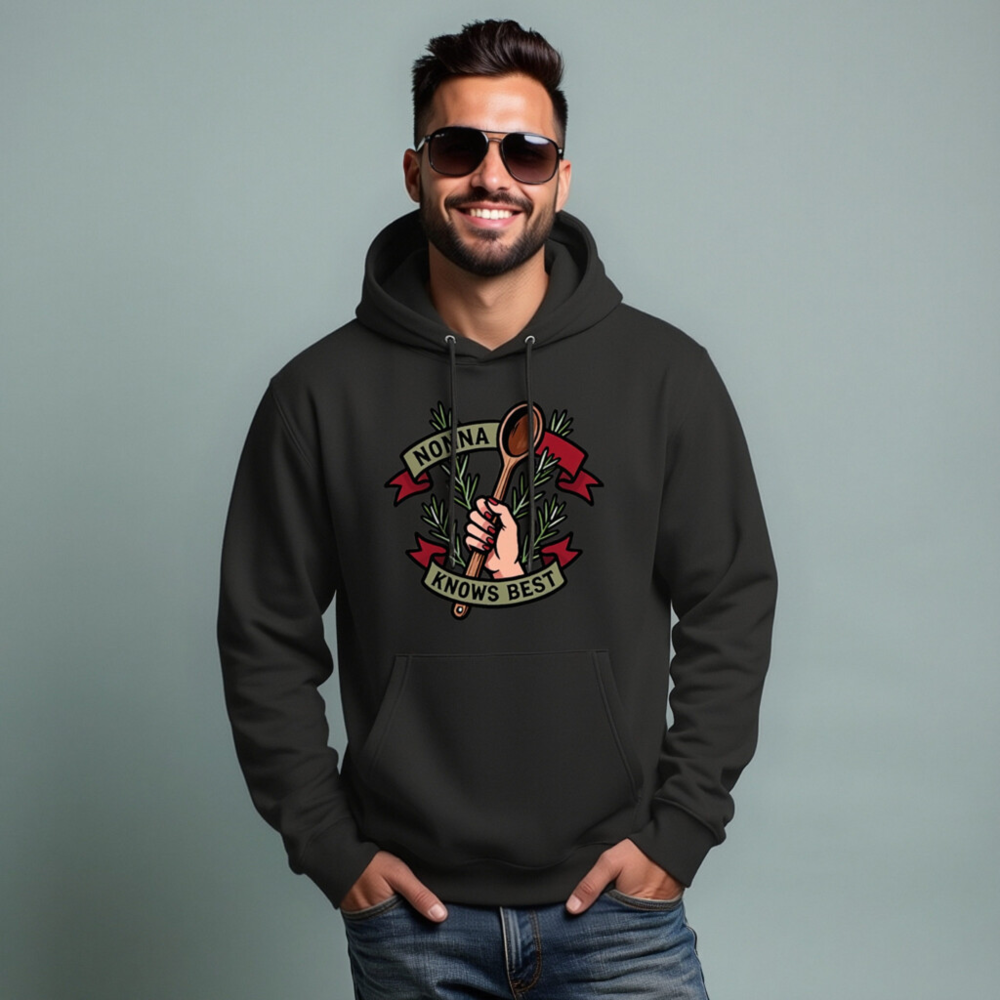 Nonna Knows Best Unisex Eco Hoodie - Wooden Spoon & Rosemary Design - Image 4