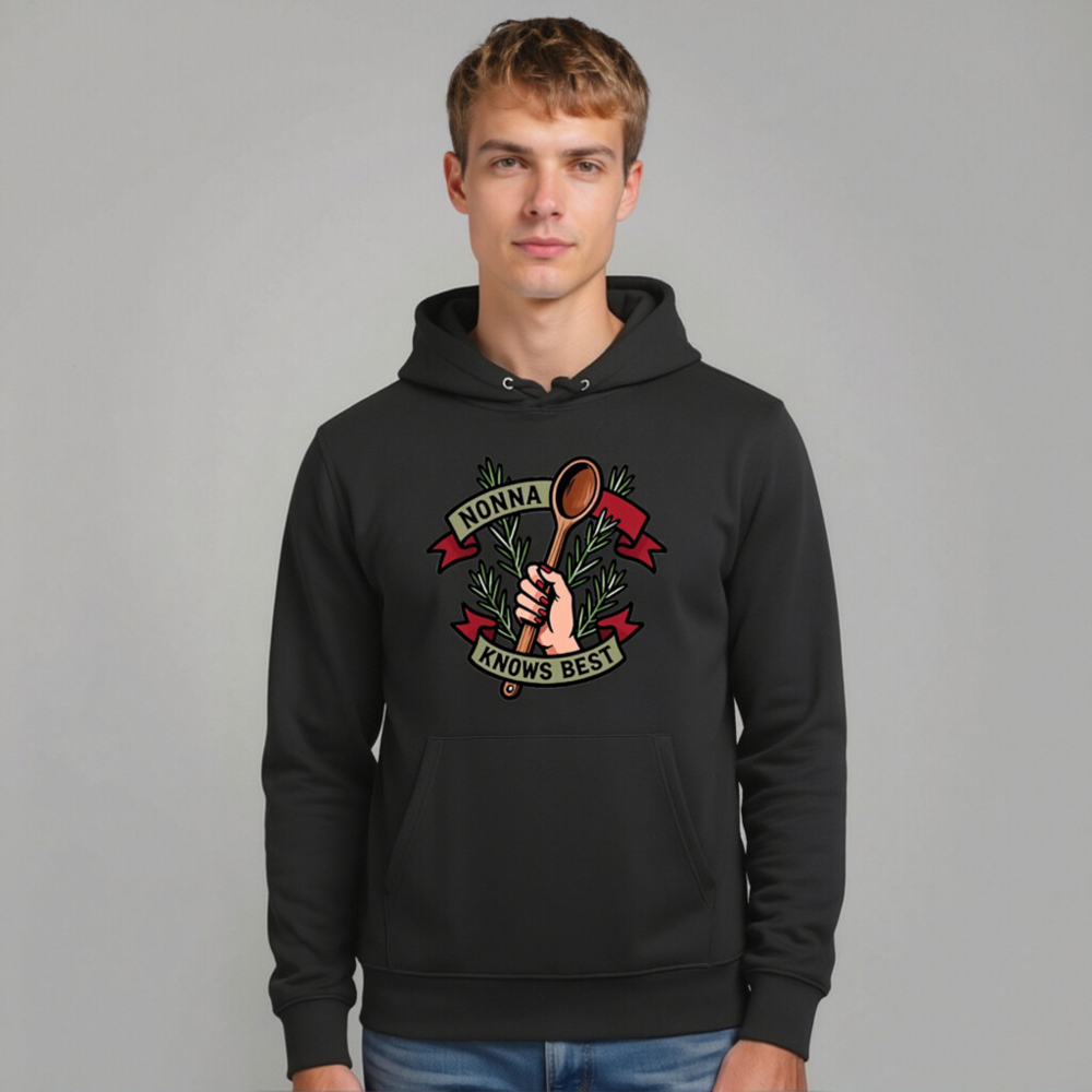Nonna Knows Best Unisex Eco Hoodie - Wooden Spoon & Rosemary Design - Image 7