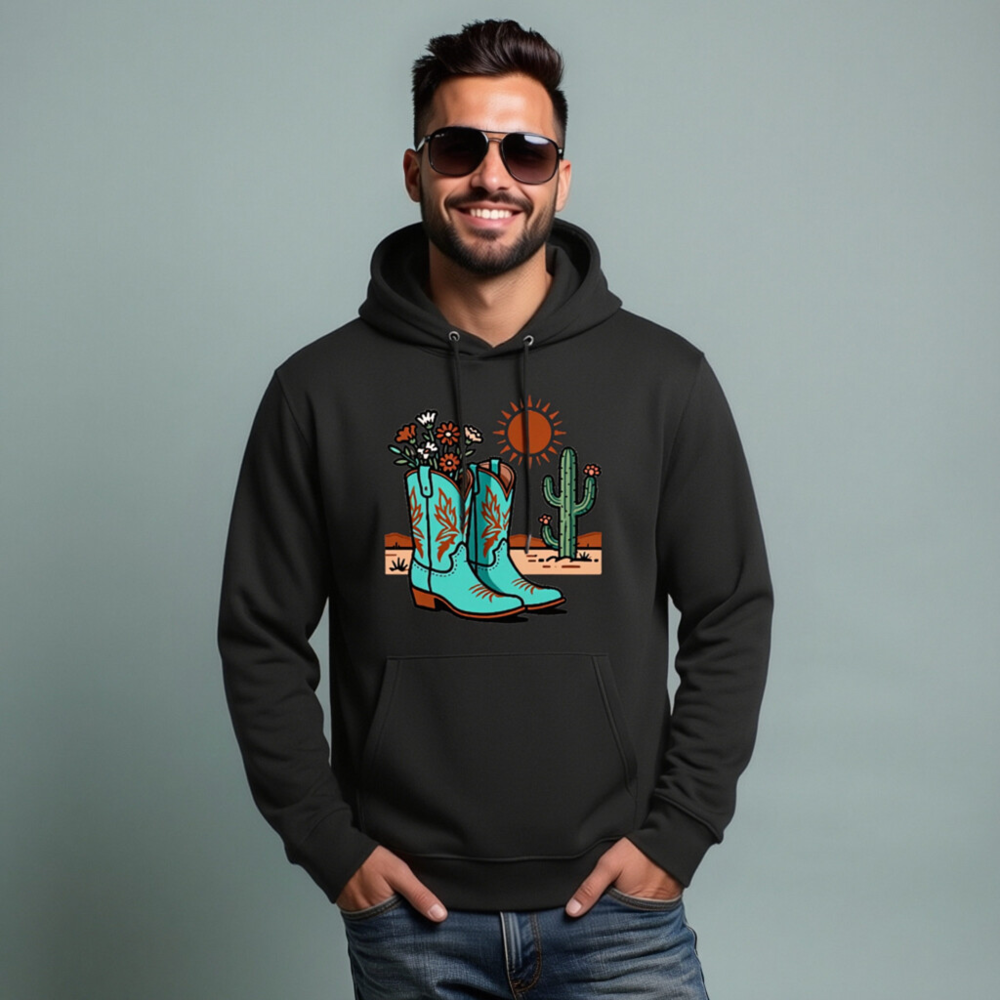 Unisex Eco Hoodie - Desert Boots & Cactus Graphic, Sustainable Cotton Blend - Image 4