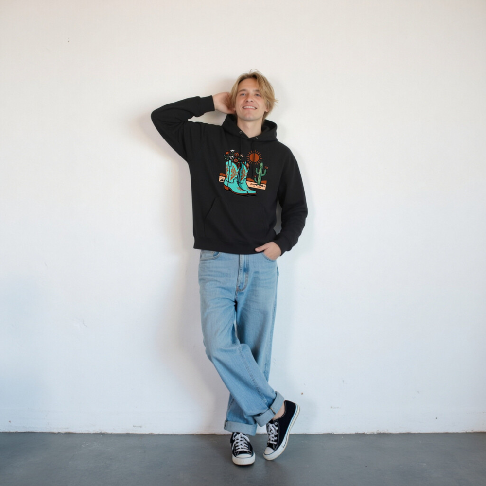 Unisex Eco Hoodie - Desert Boots & Cactus Graphic, Sustainable Cotton Blend - Image 5
