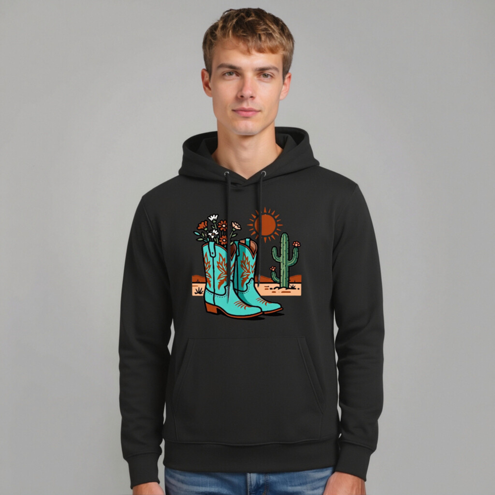 Unisex Eco Hoodie - Desert Boots & Cactus Graphic, Sustainable Cotton Blend - Image 7