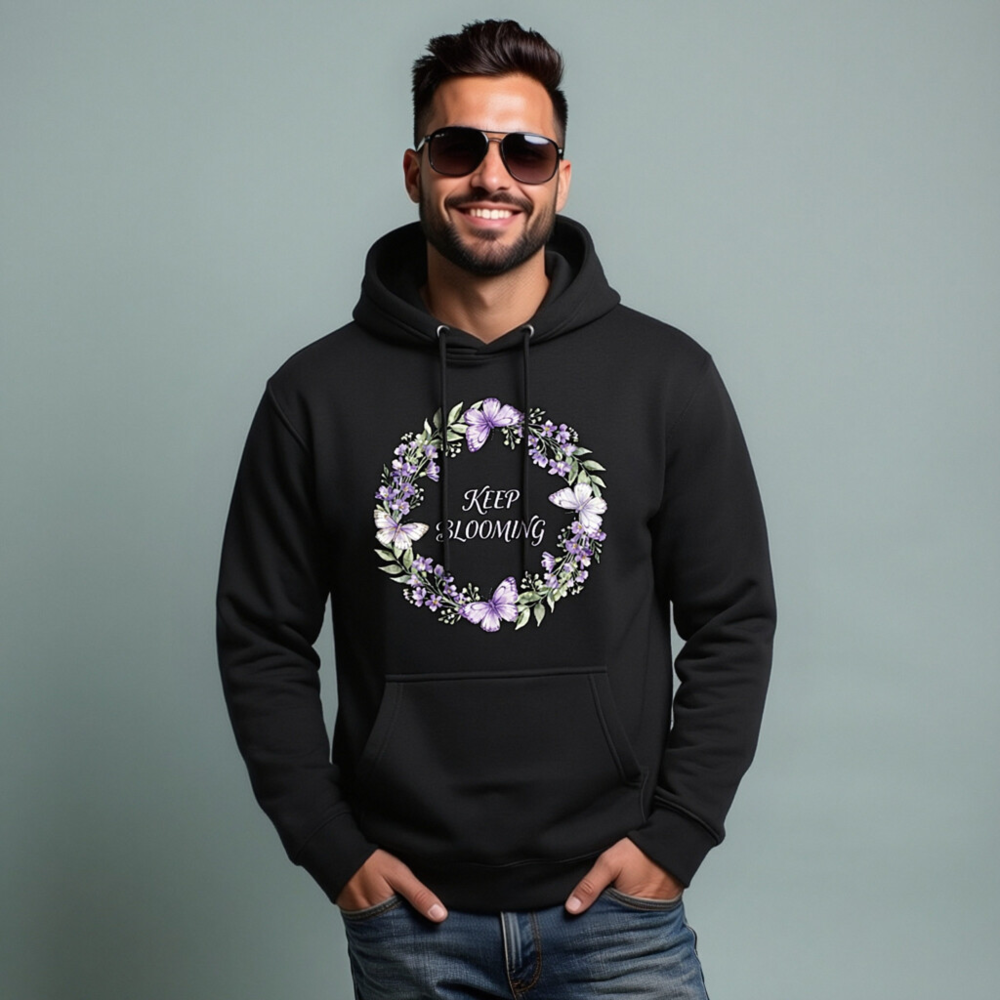 Unisex Premium Pullover Hoodie - Keep Blooming Floral Butterfly Design - Image 5