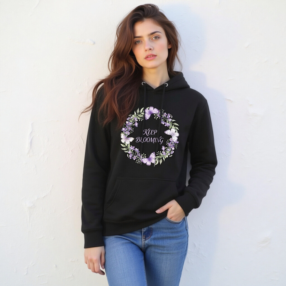 Unisex Premium Pullover Hoodie - Keep Blooming Floral Butterfly Design - Image 7