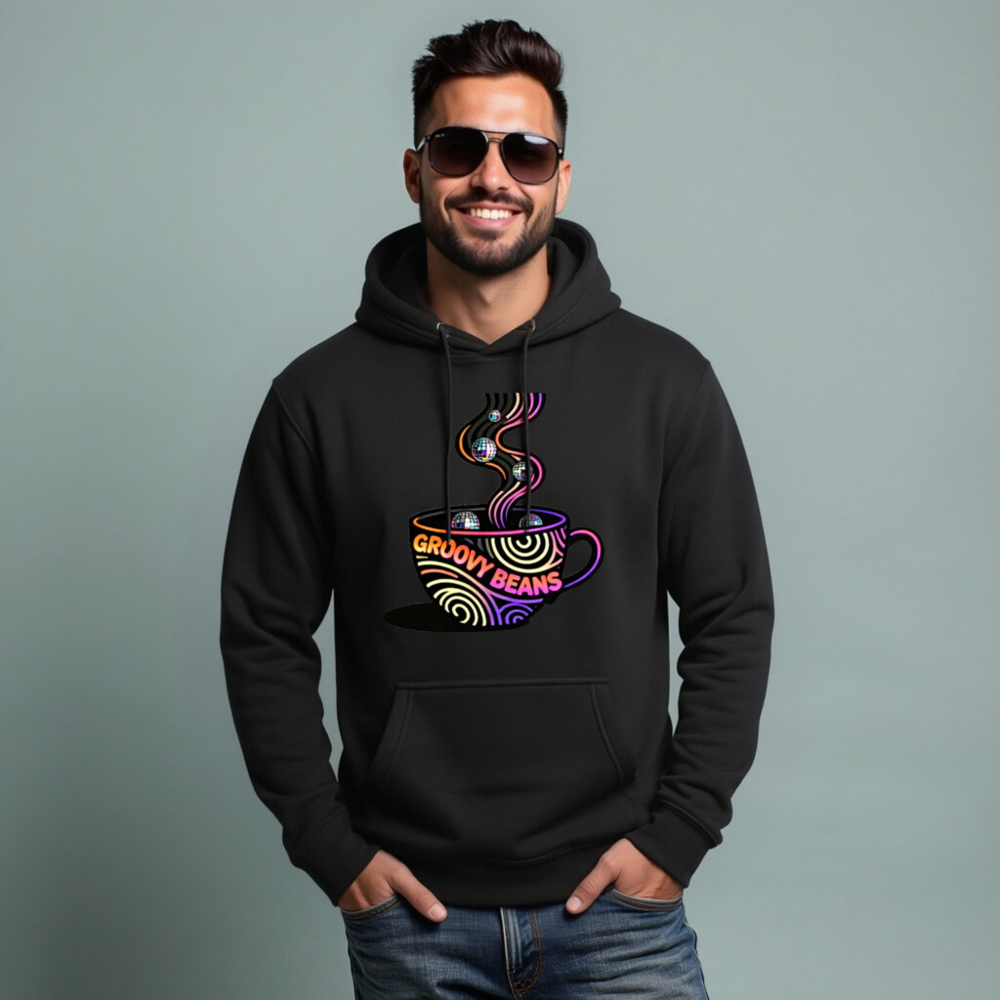 Groovy Beans Unisex Hoodie - Premium Pullover with Disco Coffee Art - Image 5