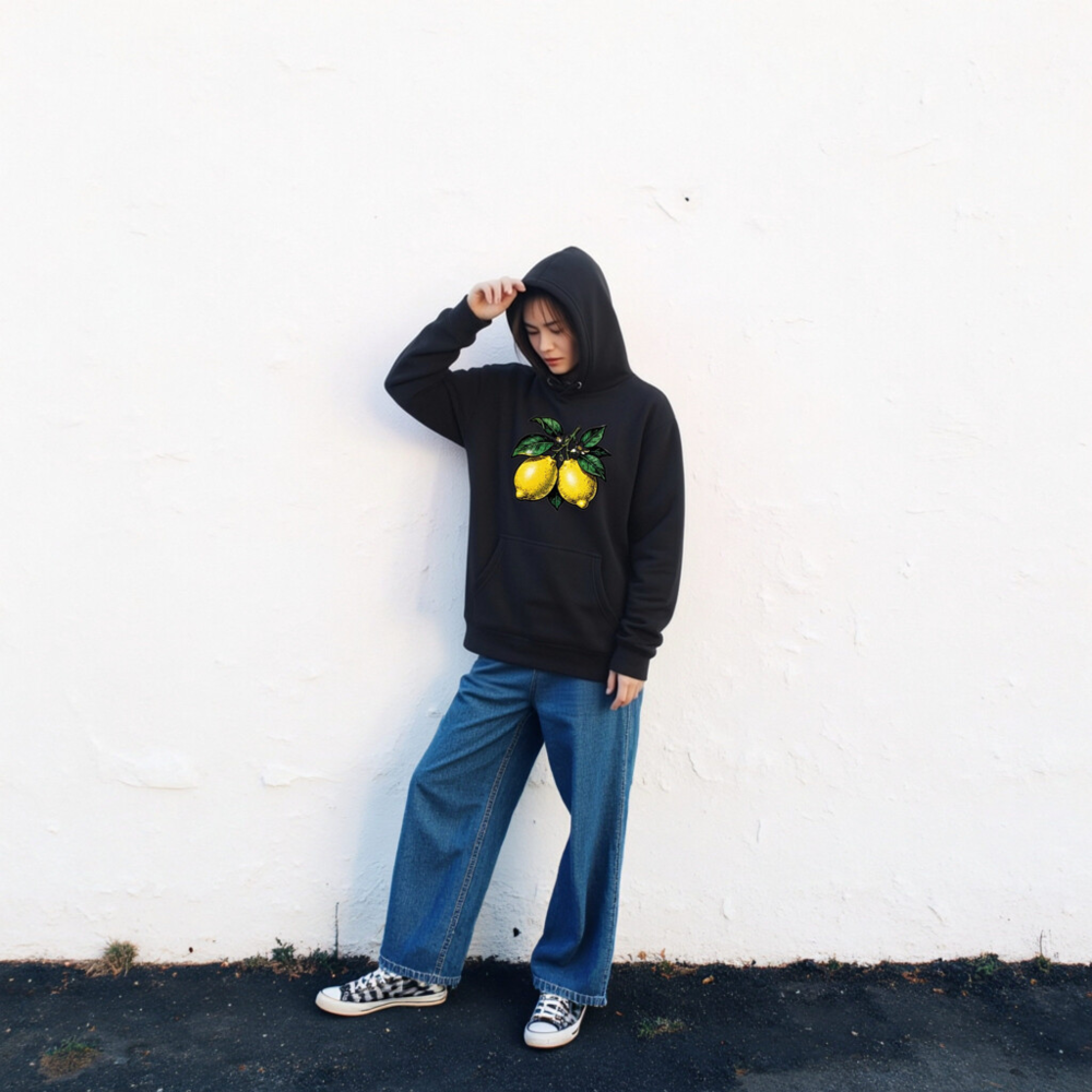Unisex Premium Lemon Branch Hoodie | Yellow Citrus Graphic Pullover - Image 2