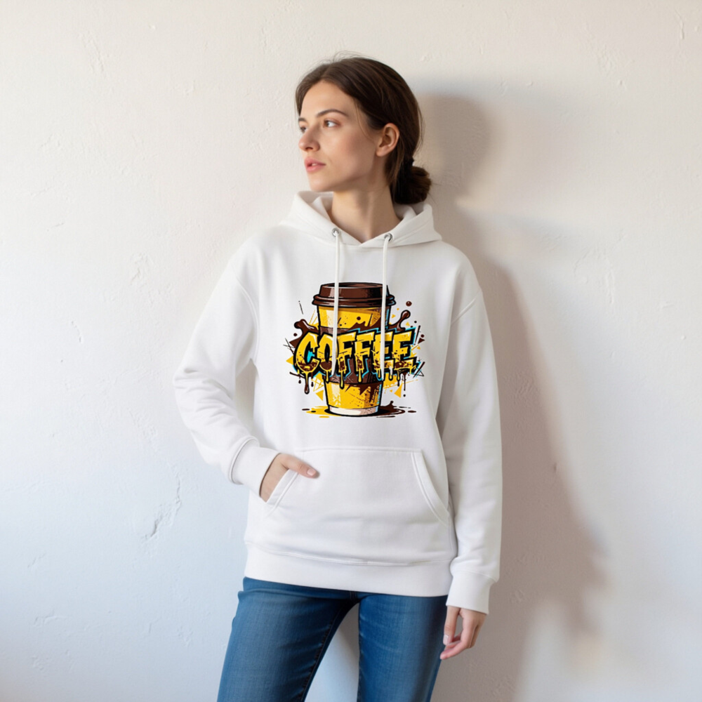 Premium Unisex Coffee Hoodie - White Pullover Sweatshirt with Bold Graphic Design - Image 3