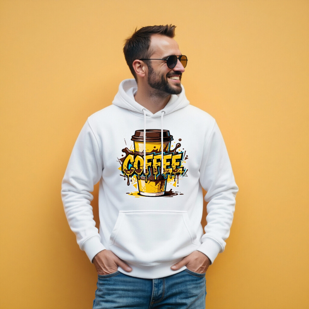 Premium Unisex Coffee Hoodie - White Pullover Sweatshirt with Bold Graphic Design - Image 5
