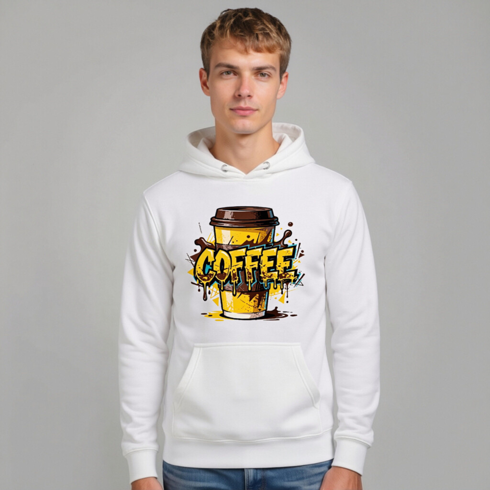 Premium Unisex Coffee Hoodie - White Pullover Sweatshirt with Bold Graphic Design - Image 6