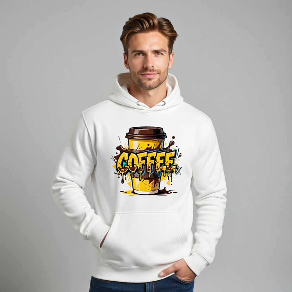 Premium Unisex Coffee Hoodie - White Pullover Sweatshirt with Bold Graphic Design - Image 7