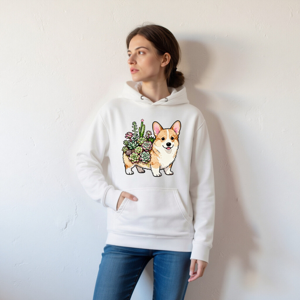 Corgi with Succulents Unisex Hoodie - Premium Pullover, Comfortable & Stylish - Image 3