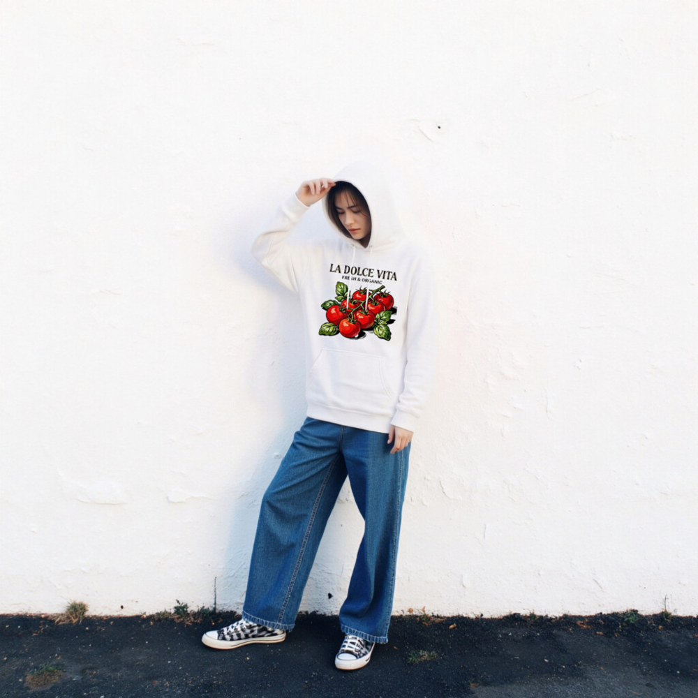 La Dolce Vita Organic Tomato Hoodie - Unisex Premium Pullover - Image 2