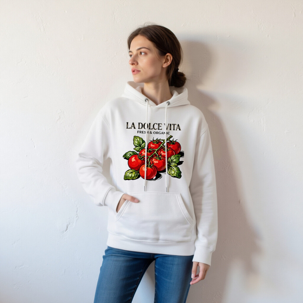 La Dolce Vita Organic Tomato Hoodie - Unisex Premium Pullover - Image 3