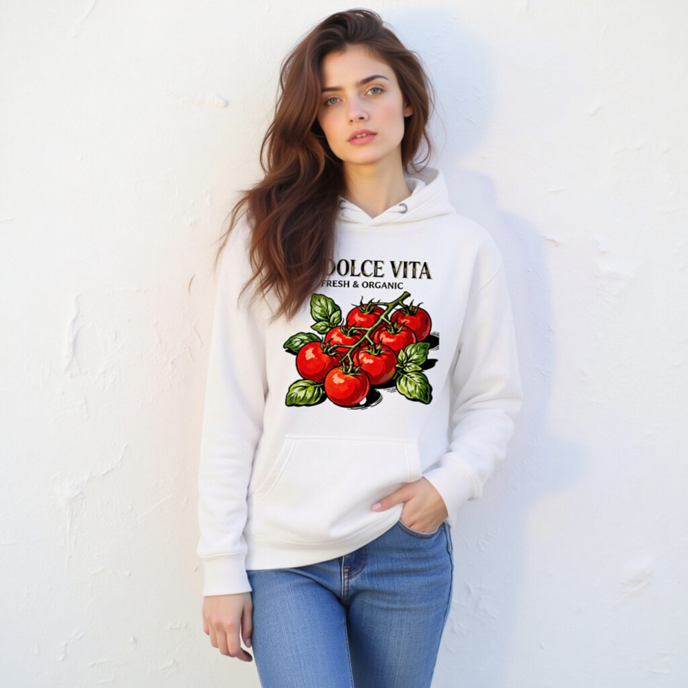 La Dolce Vita Organic Tomato Hoodie - Unisex Premium Pullover - Image 4