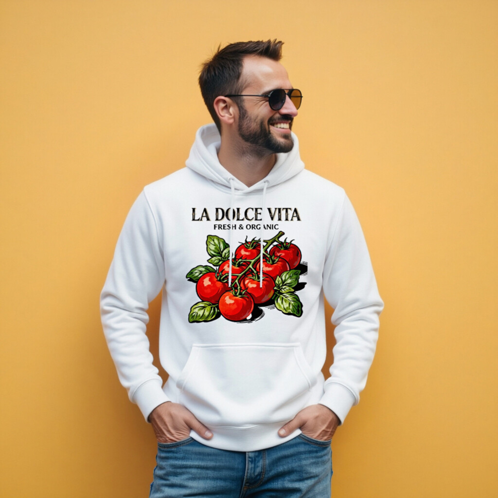La Dolce Vita Organic Tomato Hoodie - Unisex Premium Pullover - Image 5