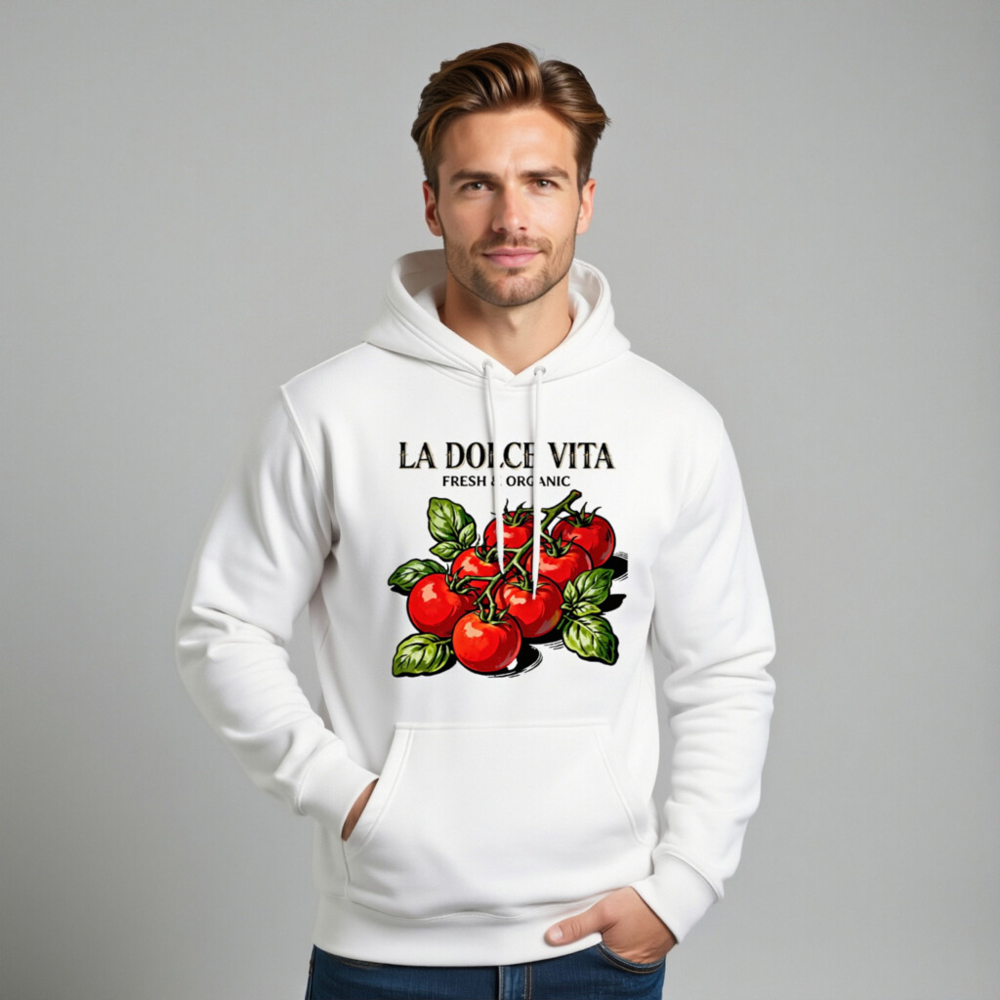 La Dolce Vita Organic Tomato Hoodie - Unisex Premium Pullover - Image 7