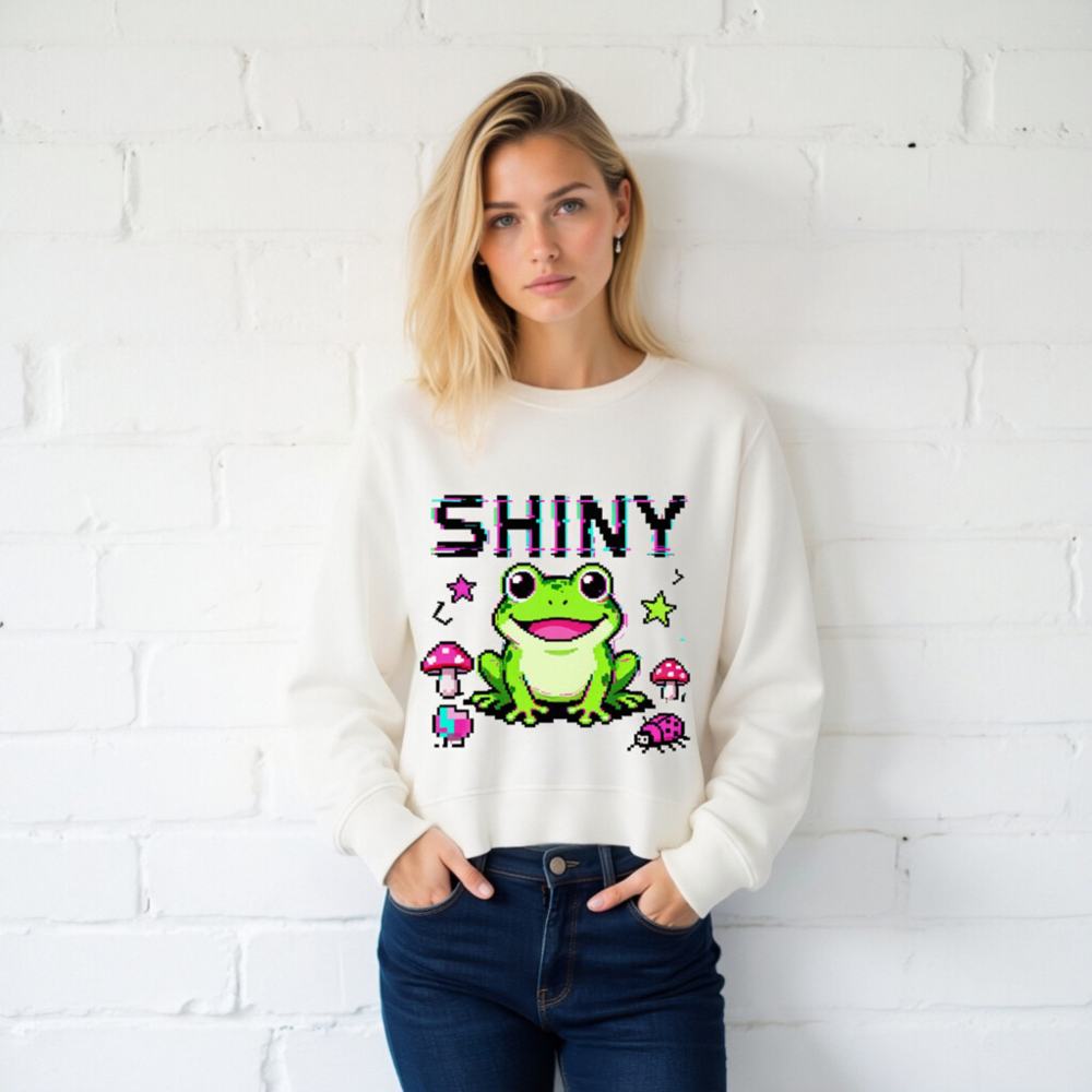 Shiny Frog Pixel Art Unisex Organic Sweatshirt - Eco-Friendly & Comfortable - Image 2