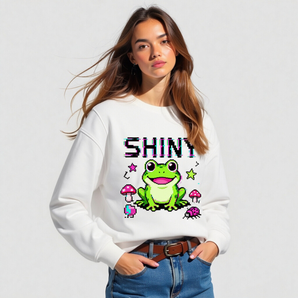 Shiny Frog Pixel Art Unisex Organic Sweatshirt - Eco-Friendly & Comfortable - Image 3