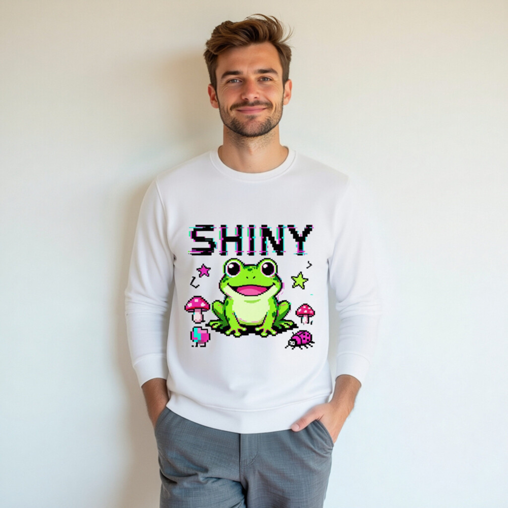 Shiny Frog Pixel Art Unisex Organic Sweatshirt - Eco-Friendly & Comfortable - Image 4