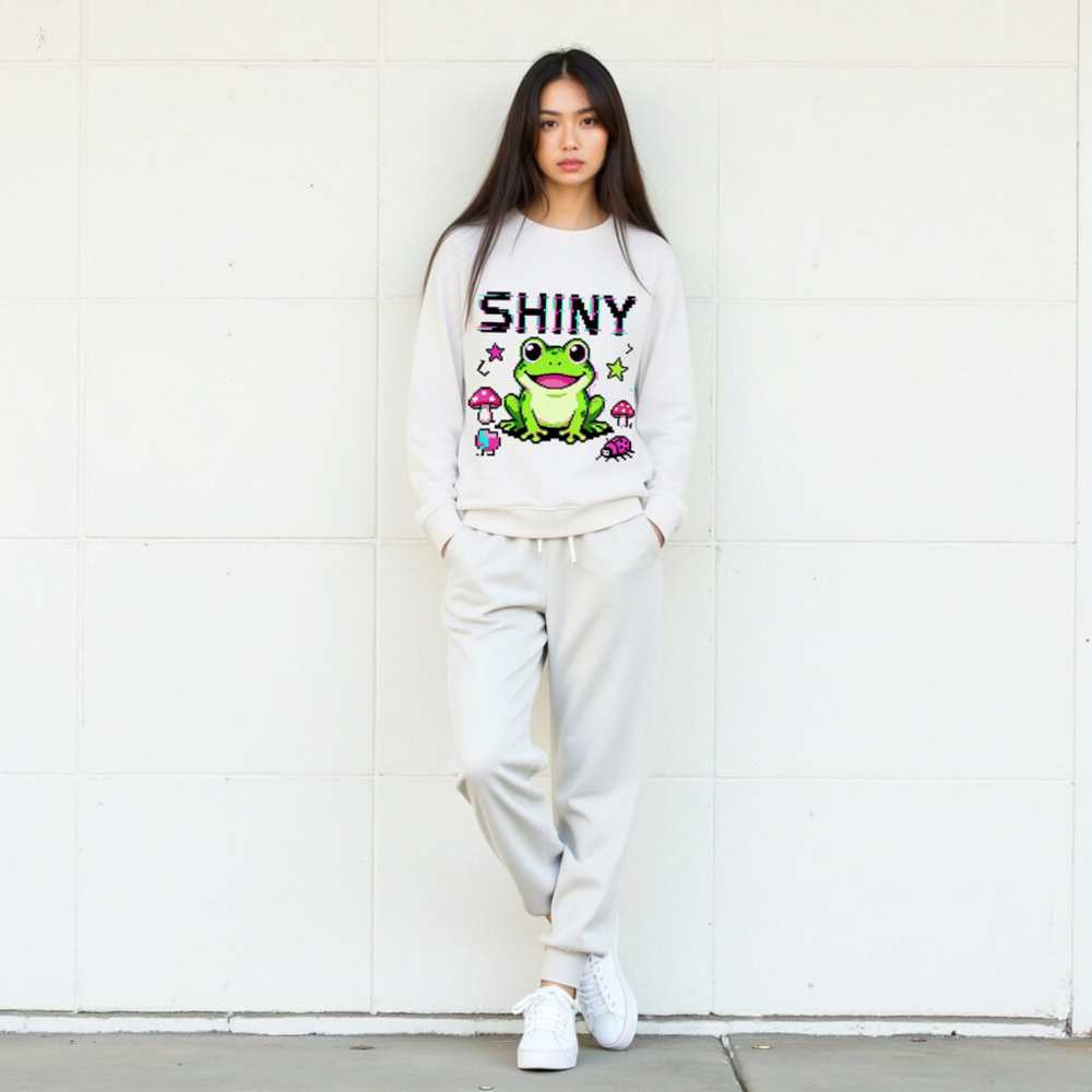 Shiny Frog Pixel Art Unisex Organic Sweatshirt - Eco-Friendly & Comfortable - Image 6