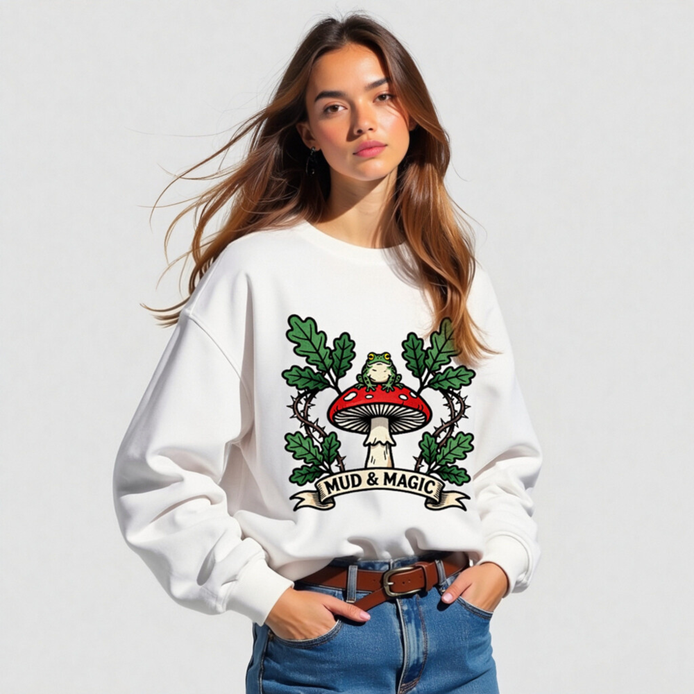 Unisex Organic Sweatshirt | Mud & Magic Frog on Red Mushroom Design - Image 3