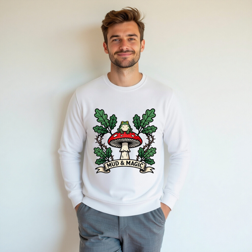 Unisex Organic Sweatshirt | Mud & Magic Frog on Red Mushroom Design - Image 4