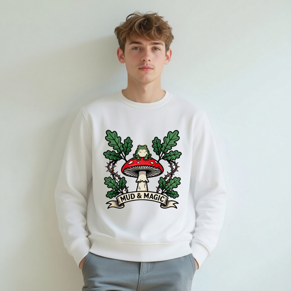 Unisex Organic Sweatshirt | Mud & Magic Frog on Red Mushroom Design - Image 5