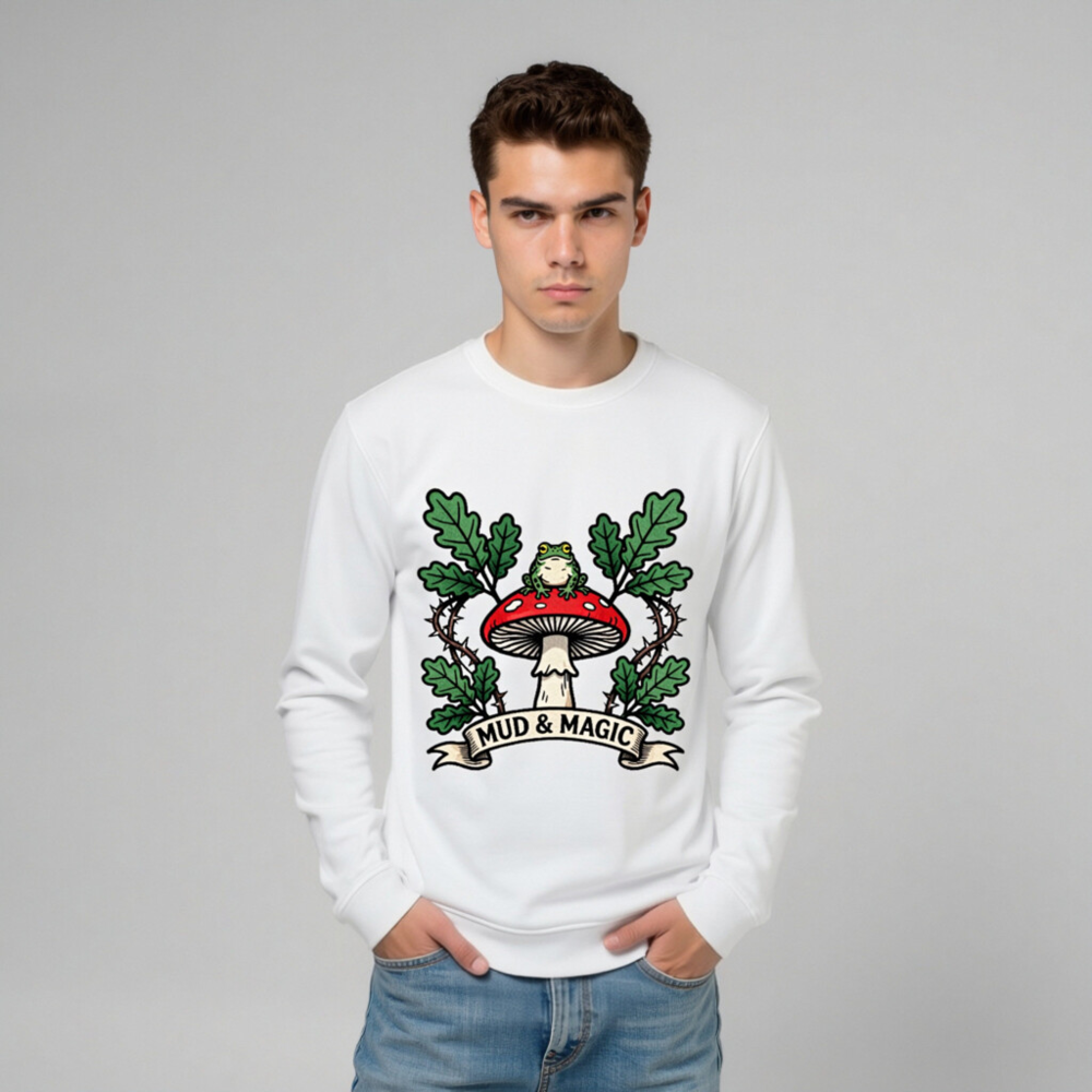Unisex Organic Sweatshirt | Mud & Magic Frog on Red Mushroom Design - Image 7