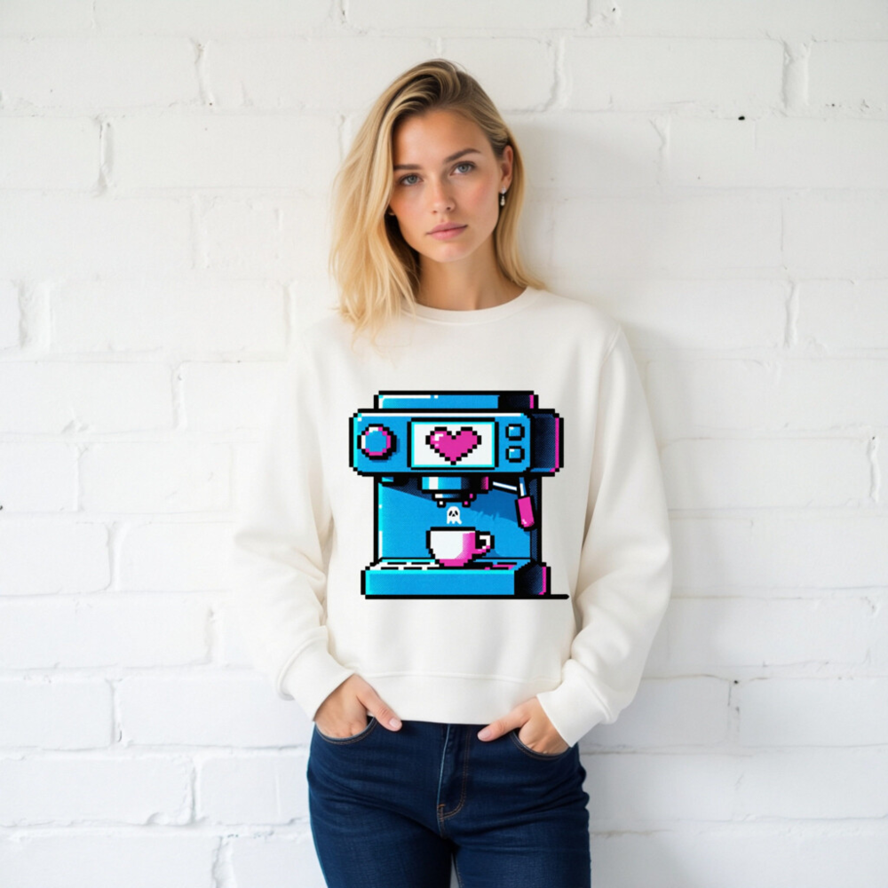 Pixel Art Coffee Machine Sweatshirt | Unisex Organic Cotton Sweatshirt - Image 2