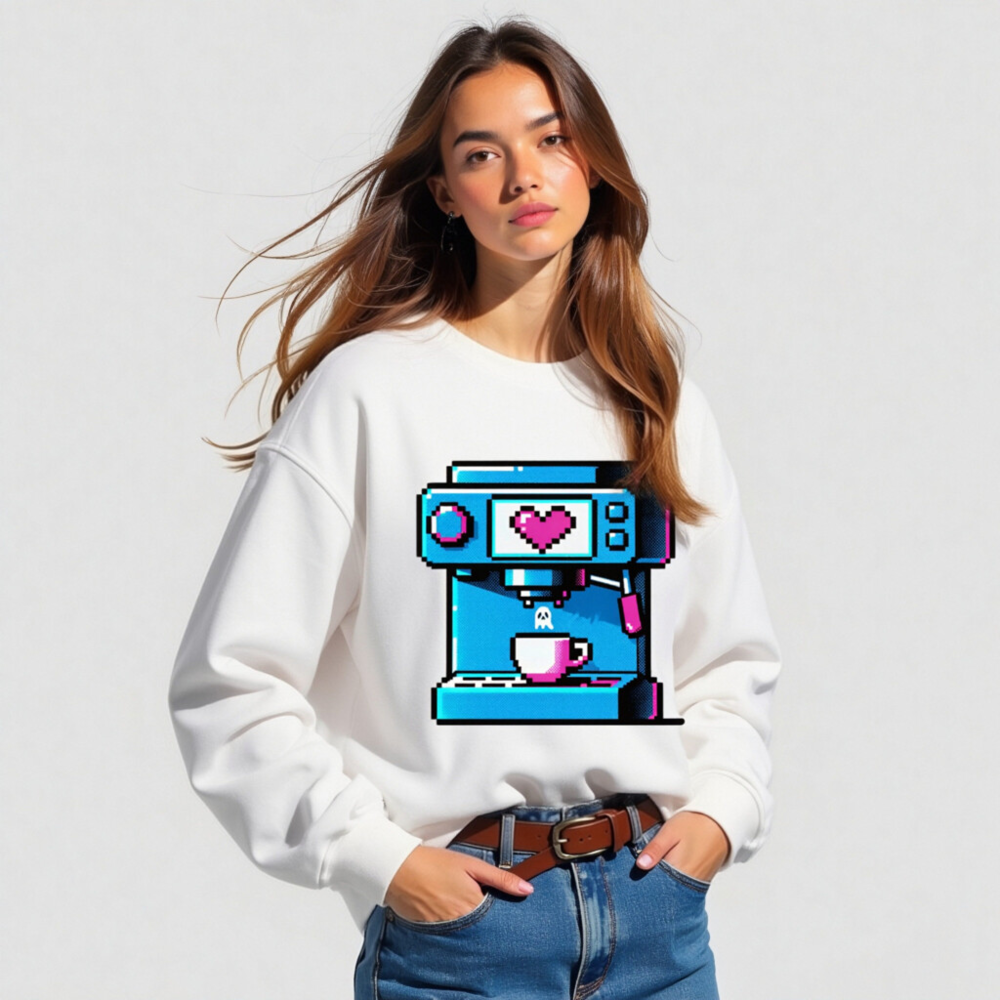 Pixel Art Coffee Machine Sweatshirt | Unisex Organic Cotton Sweatshirt - Image 3